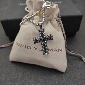 David Yurman Black and Silver Cross Pendant